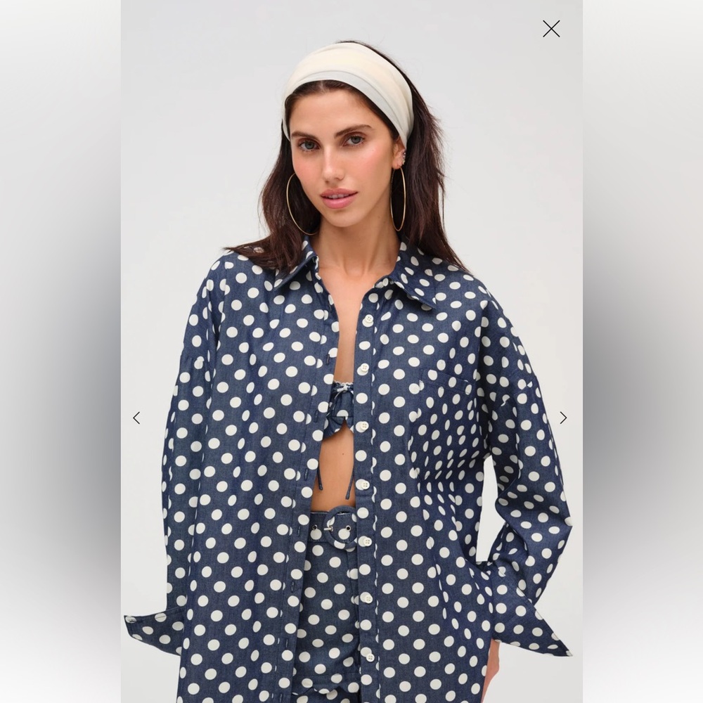 For Love And Lemons Navy Polka Dot Button-Down Shirt